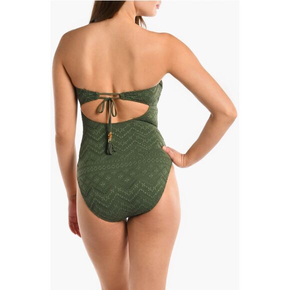 NWT La Blanca Salt Bandeau One-Piece Swimsuit w Removable Straps in Olive Sz 10 - Picture 4 of 16